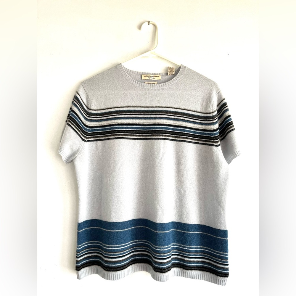 Valerie Stevens Separates Sweater Cashmere Vintage Sz XL Blue Short Sleeved NWT